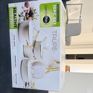 GreenPan Taupe 10-Piece Cookware Set with Gold Accents